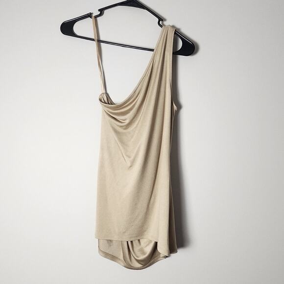 Laila Azhar One Shoulder Blouse Size Medium Gold Silk Sleeveless - Picture 4 of 7